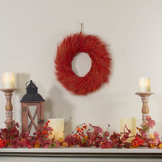 16" Red & Orange Ears of Wheat Fall Harvest Wreath